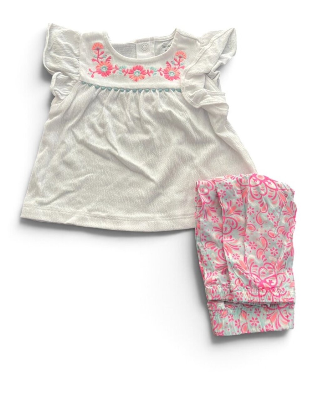 NWT Carter’s Girls Floral Embroidered Top & Pants Outfit Set White Pink Mint